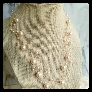 18" multi strand faux pearl floating necklace